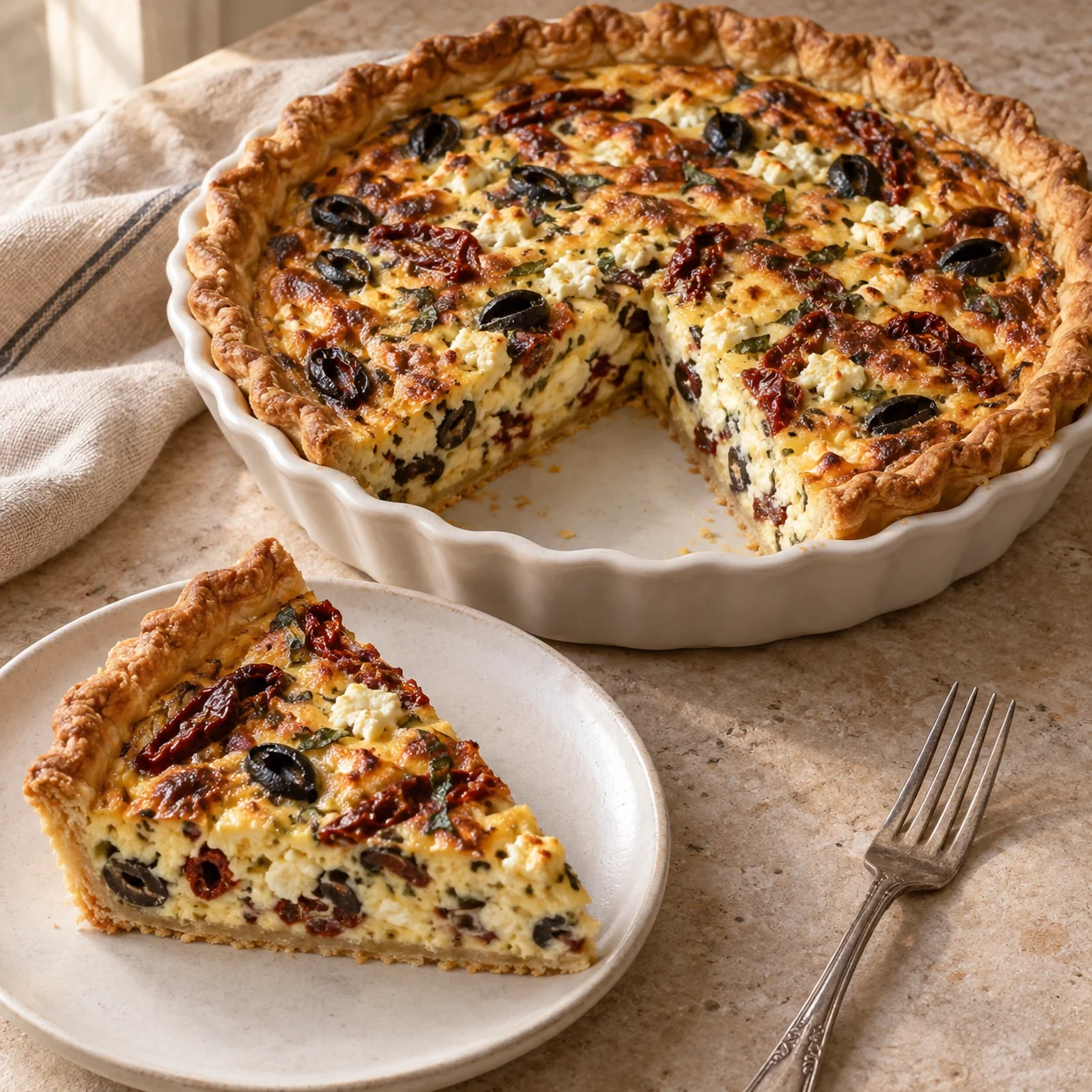 Quiche (Feta, Olives, Tomates Séchées)