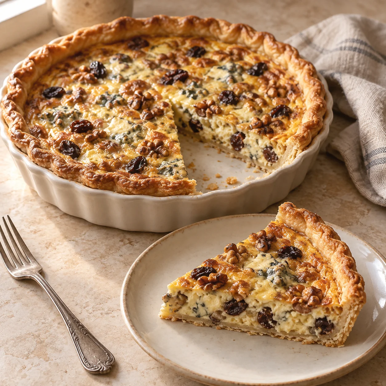 Quiche (Roquefort, Raisins Secs, Noix)